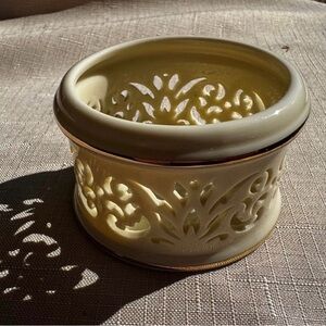 Lenox Vintage Porcelain Pierced Votive Candle Holder Gold Trim Cottagecore